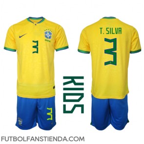 Brasil Thiago Silva #3 Primera Equipación Niños Mundial 2022 Manga Corta (+ Pantalones cortos)